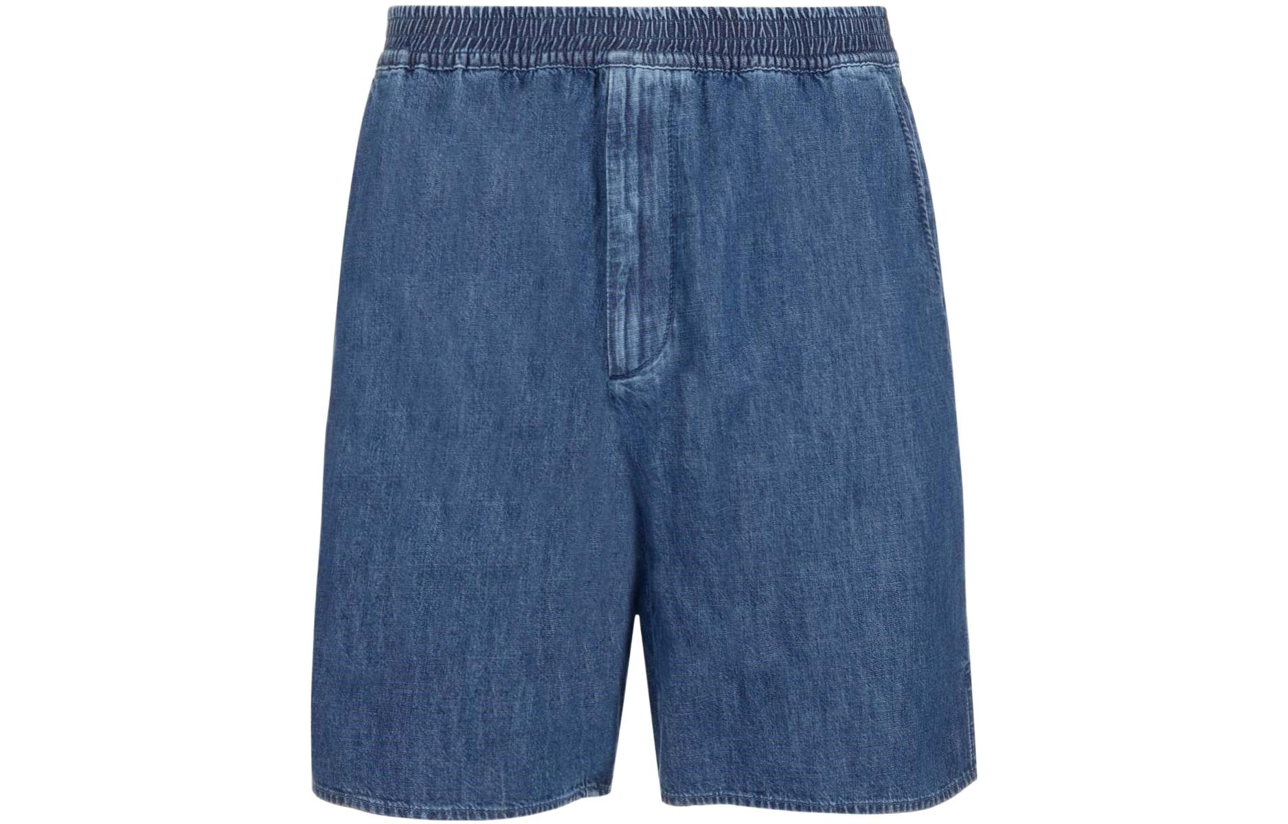 Order Valentino SS22  Solid Color Elastic Denim Shorts Blue XV3DD01L84B558