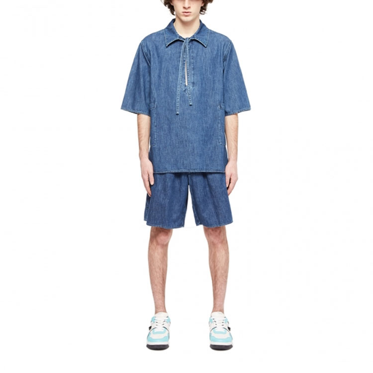 Shop Valentino SS22  Solid Color Elastic Denim Shorts Blue XV3DD01L84B558