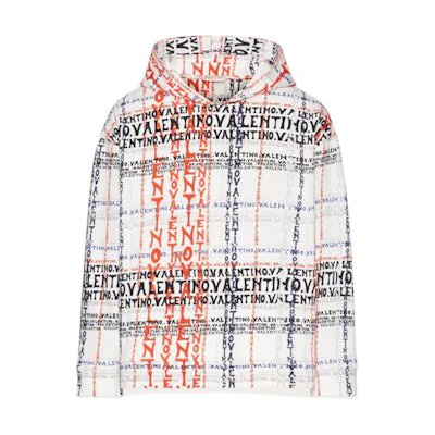 Valentino SS22 All-Over Letter Print White Sweatshirt 1V3MF18I8N76SE