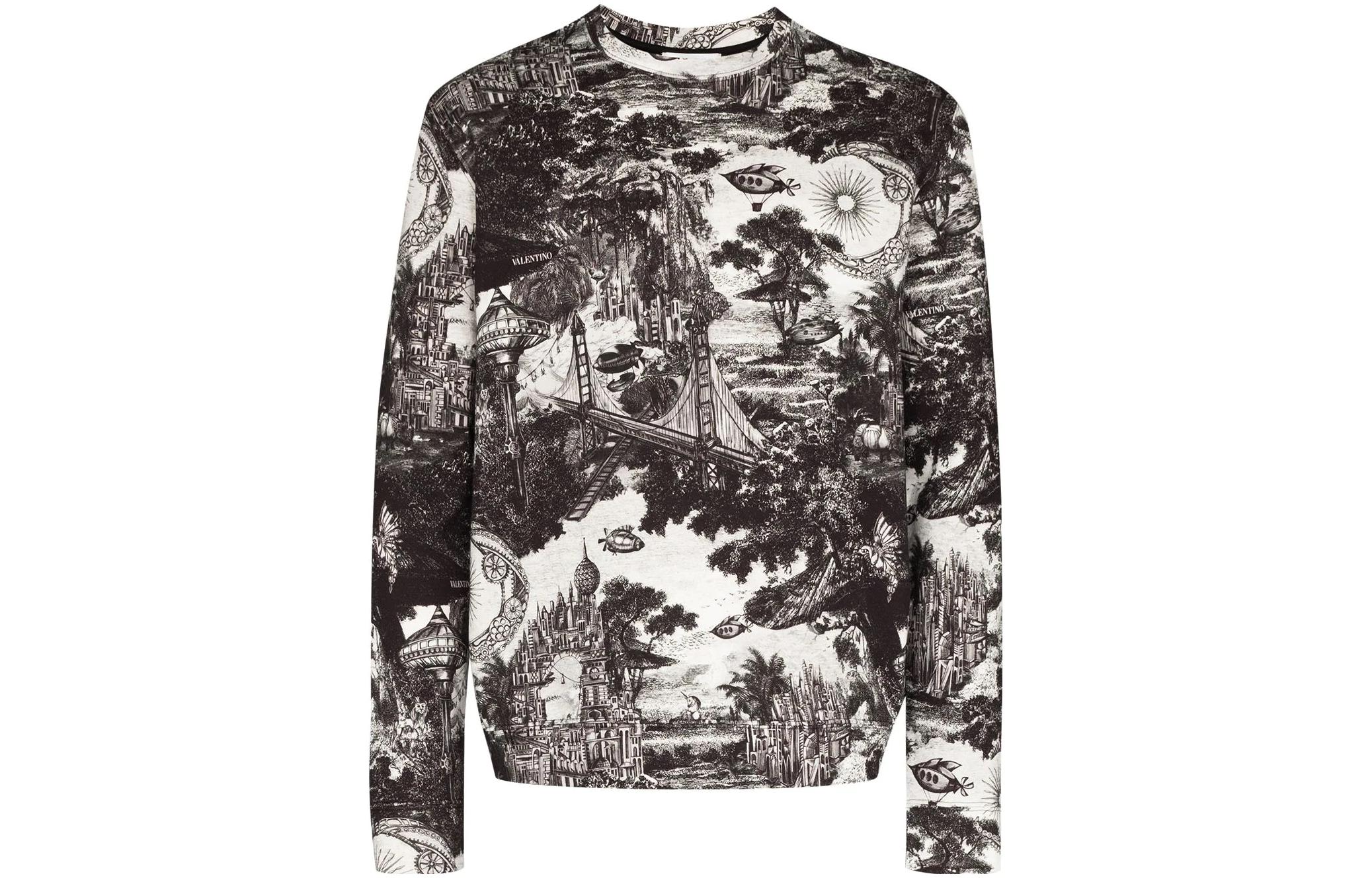 Valentino SS22 All-Over Scenic Print Crewneck Sweatshirt Gray - Casual Wear VMF14P6HV-A8B