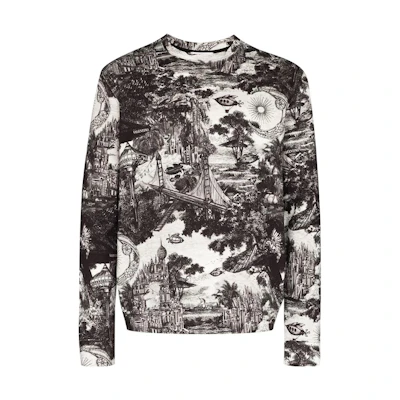 Valentino SS22 All-Over Scenic Print Crewneck Sweatshirt Gray - Casual Wear VMF14P6HV-A8B