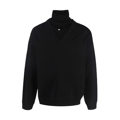 Valentino SS22 Black High Neck Woven Patchwork Sweatshirt VKC17Z7Y30NO