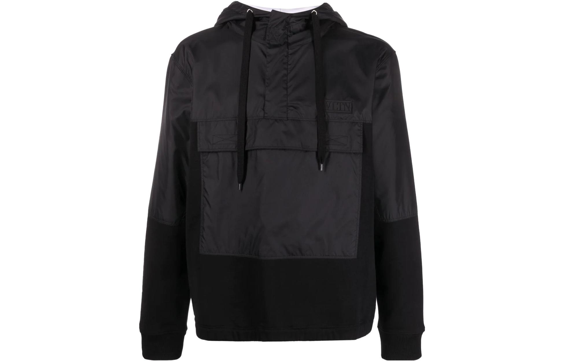 Valentino SS22 Black Hoodie Pullover with Logo Patch VMF20P82MN01