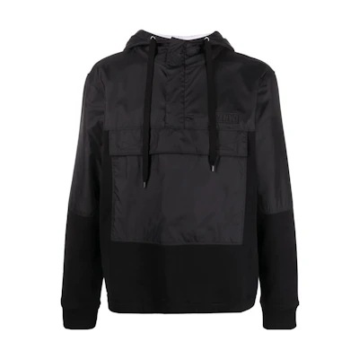 Valentino SS22 Black Hoodie Pullover with Logo Patch VMF20P82MN01