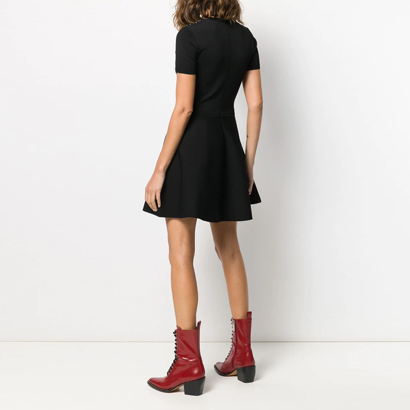 Purchase Valentino SS22 黑色刺繡唇圖收腰短袖連身裙 SB0KDA474YY0NO