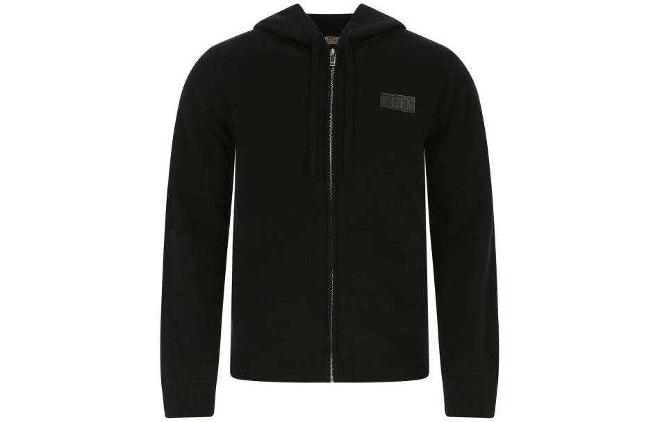 Valentino SS22 Black Logo Patch Hoodie for Men XV3KE01P864N01