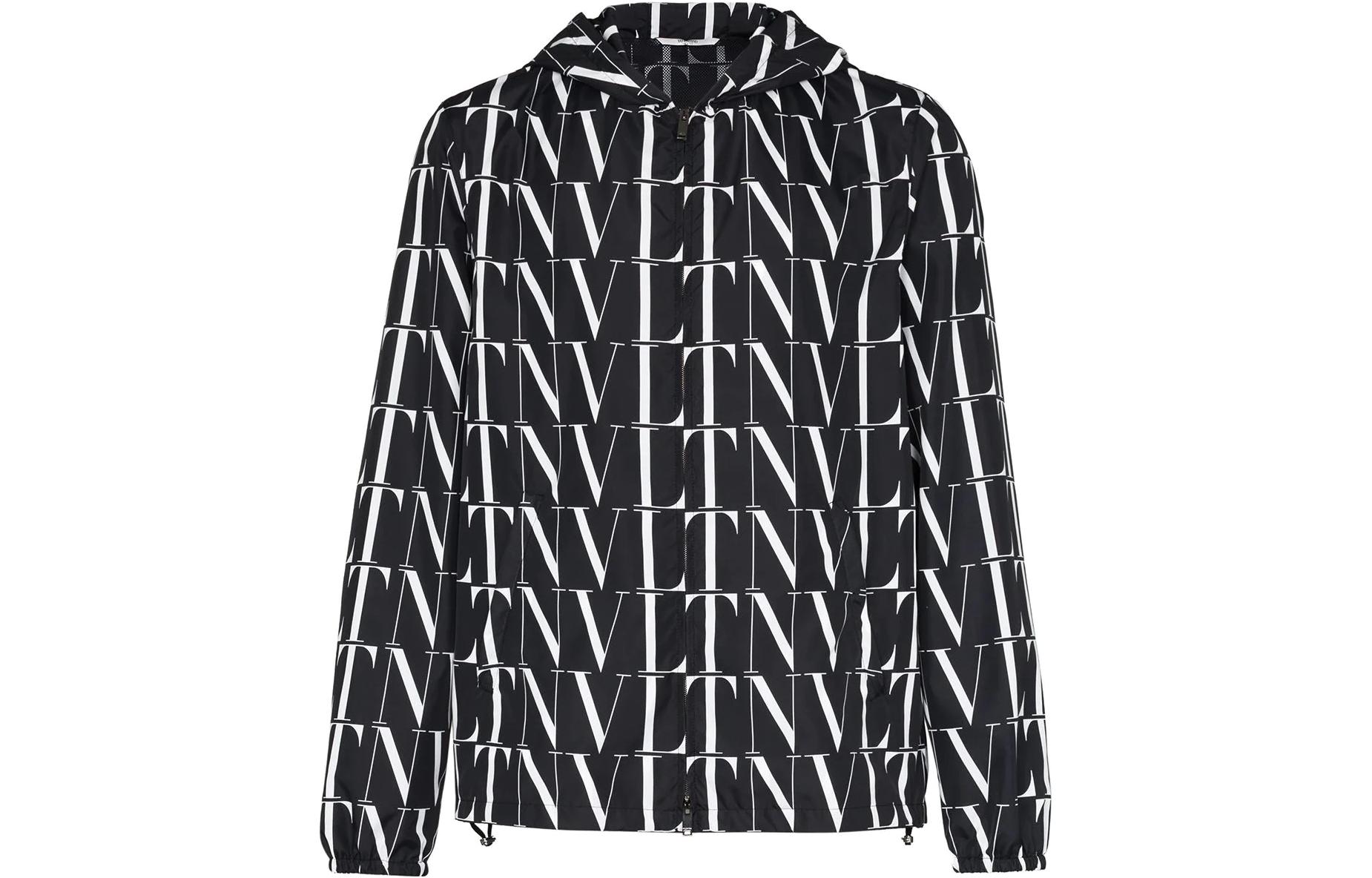 Valentino SS22 Black Logo Print Hooded Jacket for Men VCI3556G0ONI