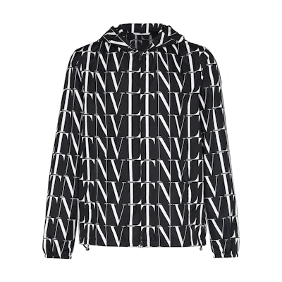 Valentino SS22 Black Logo Print Hooded Jacket for Men VCI3556G0ONI