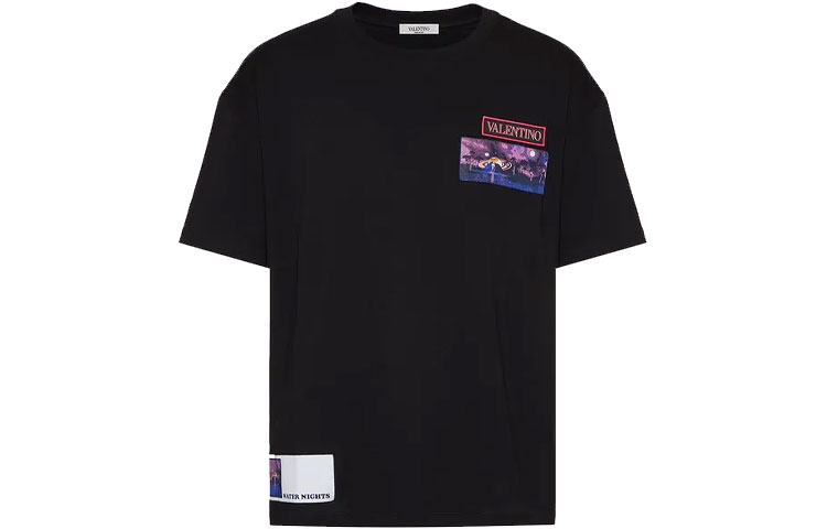 Order Valentino SS22 Baju-T Hitam Cetakan Crewneck XV3MG11H8610NO