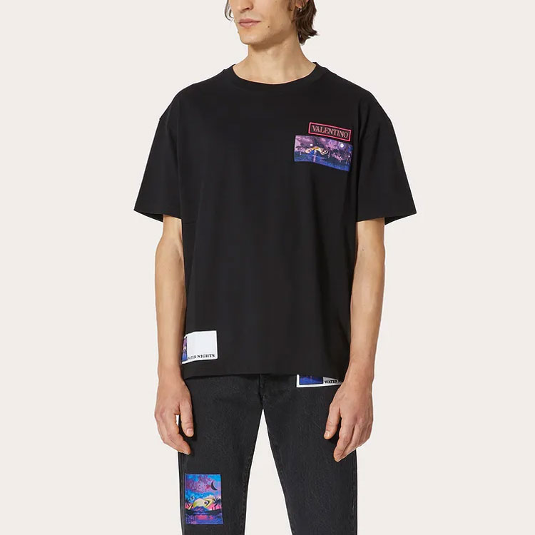 Lookbook Valentino SS22 Baju-T Hitam Cetakan Crewneck XV3MG11H8610NO