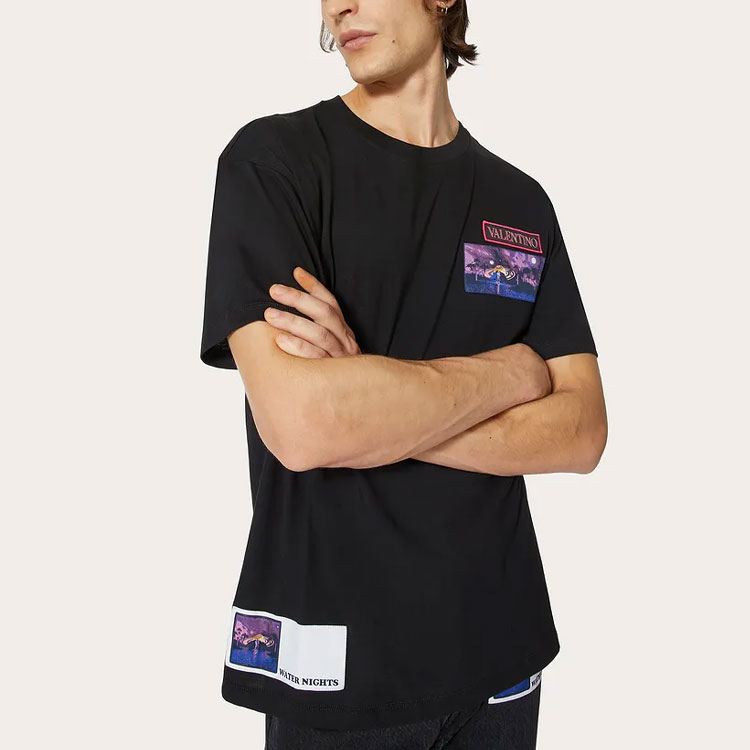 Purchase Valentino SS22 Baju-T Hitam Cetakan Crewneck XV3MG11H8610NO