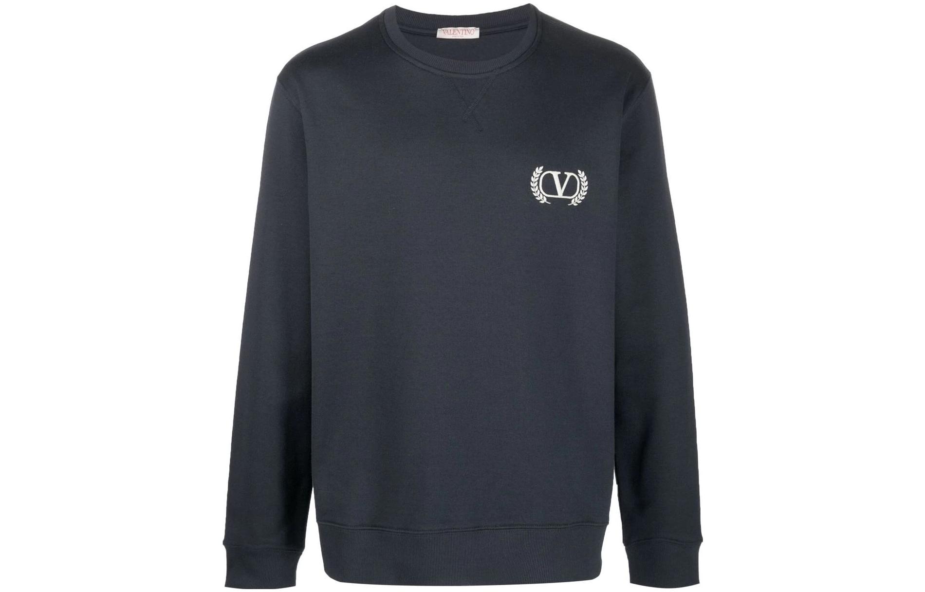Valentino SS22 Black Solid Sweatshirt with Logo Embroidery for Men VMF10G8MHNB4