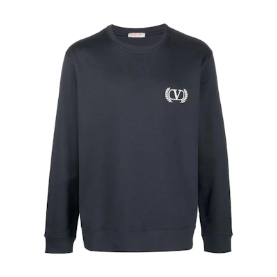 Valentino SS22 Black Solid Sweatshirt with Logo Embroidery for Men VMF10G8MHNB4