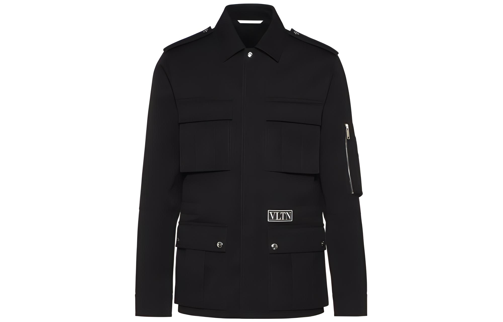 Valentino SS22 Black Solid Zip-Up Jacket with Turn-Down Collar UV3CJC676E80NO