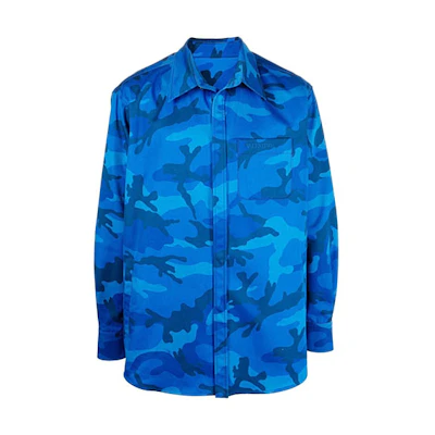 Valentino SS22 Blue Camouflage Embroidered Lettering Jacket for Men VCIA958JH7PR