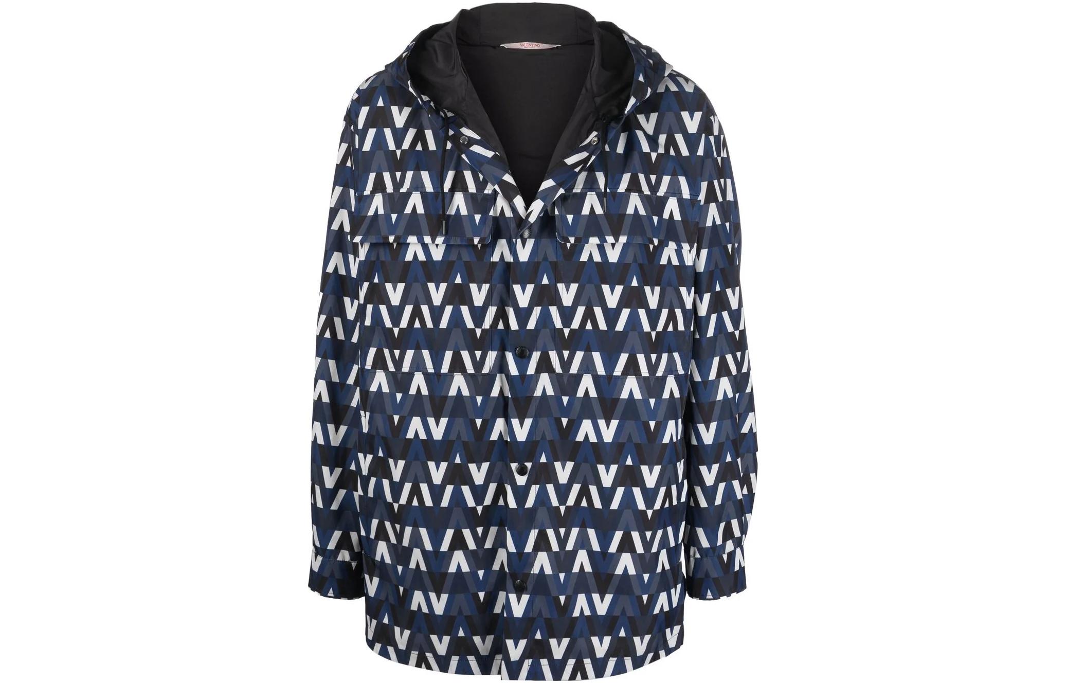 Valentino SS22 Blue Monogram Print Hooded Jacket VCJE2680RN38