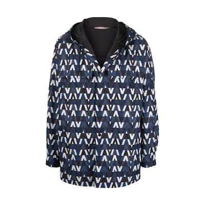 Valentino SS22 Blue Monogram Print Hooded Jacket VCJE2680RN38