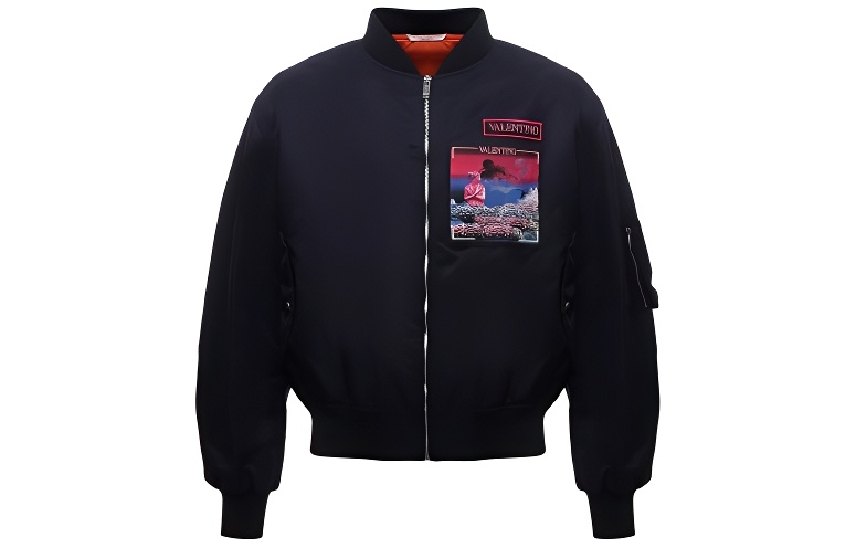 Valentino SS22 Blue Printed Zip-Up Jacket with Stand Collar XV3CIL15822598