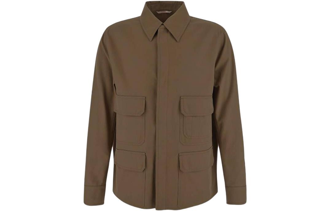 Valentino SS22 Brown Four-Pocket Collared Long-Sleeve Jacket XV3CIK70809F06