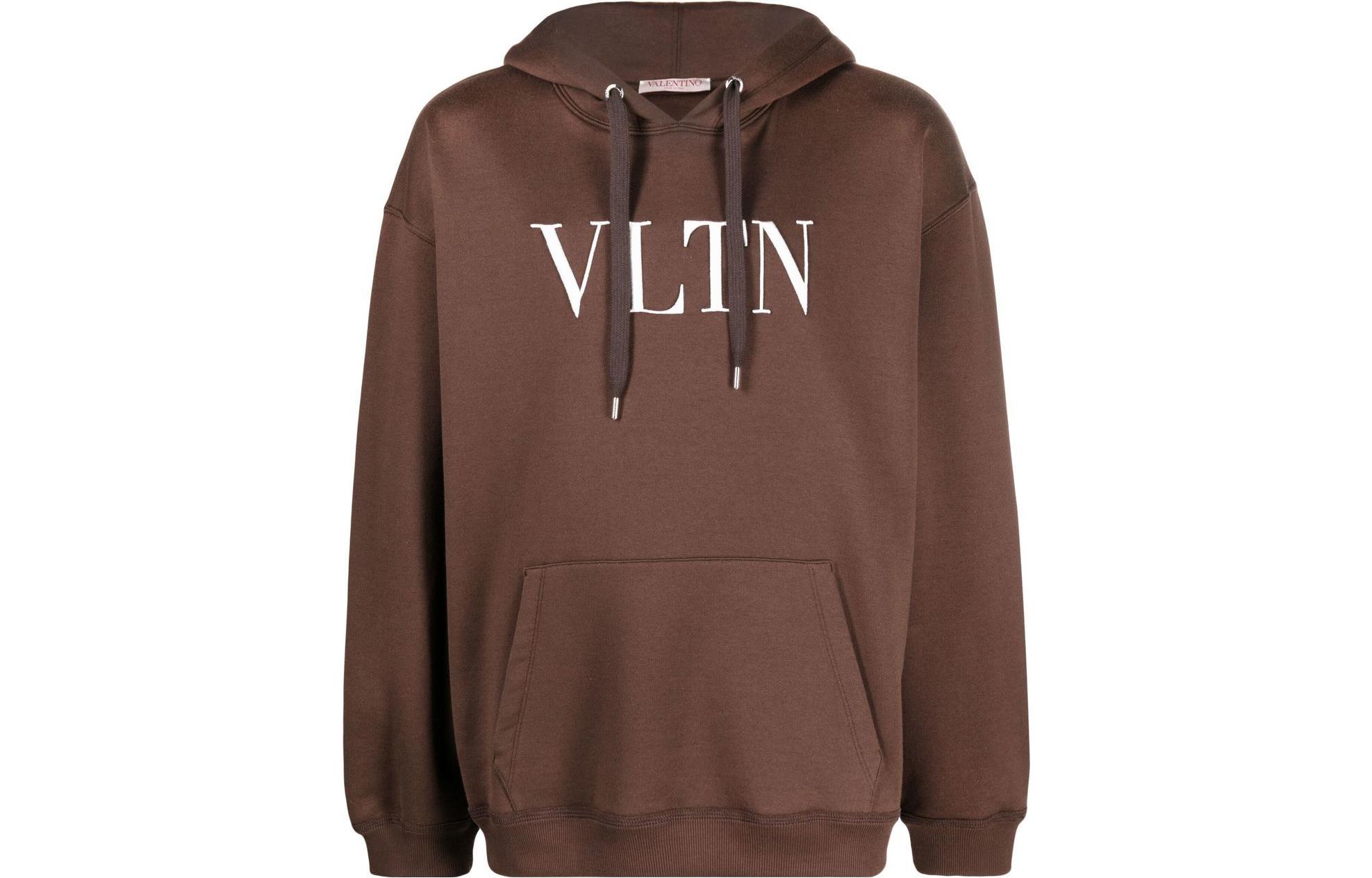 Valentino SS22 Brown Logo Print Pullover Hoodie Long Sleeve VMF14F8MBR53