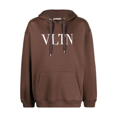 Valentino SS22 Brown Logo Print Pullover Hoodie Long Sleeve VMF14F8MBR53