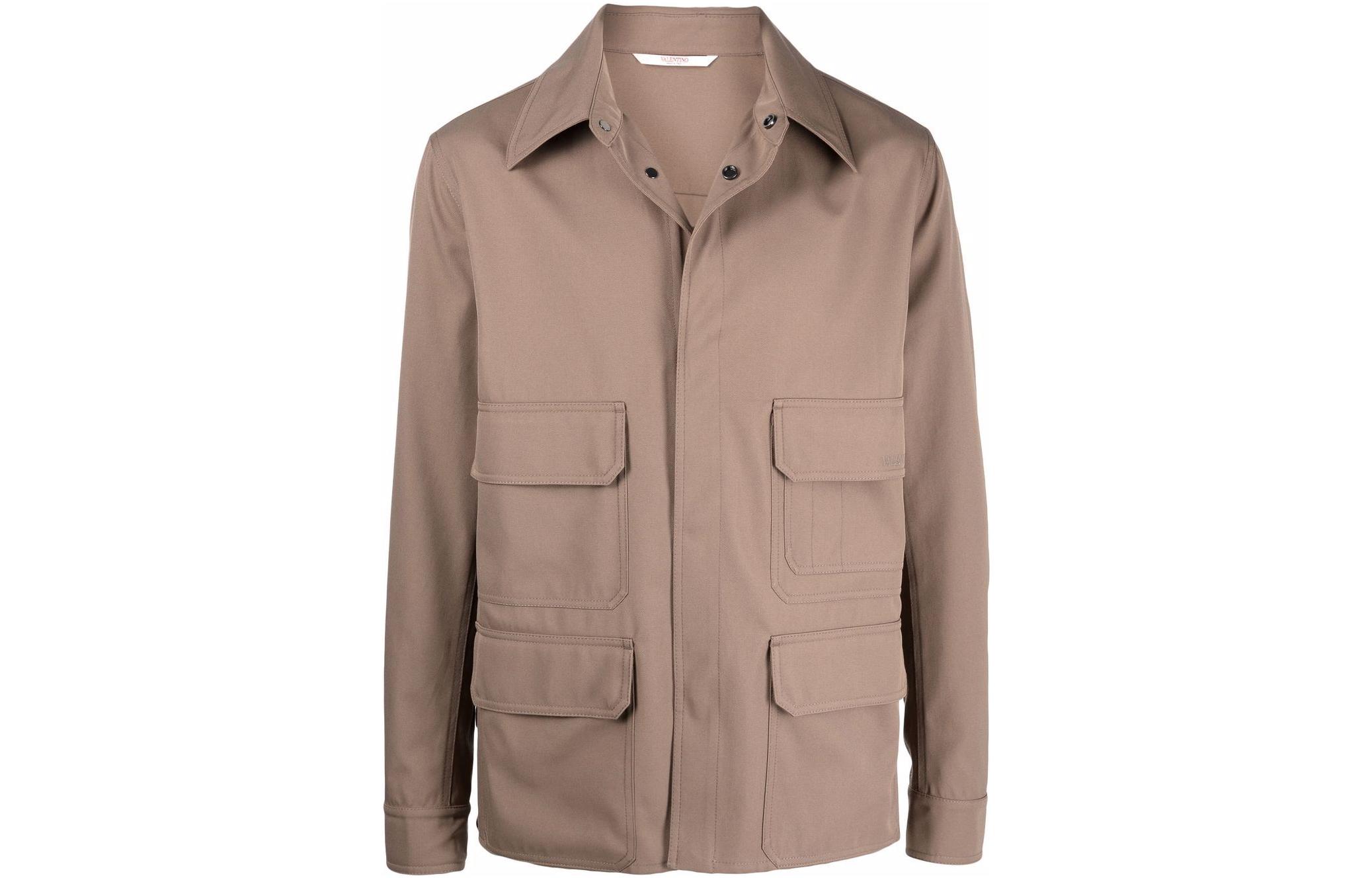 Valentino SS22 Brown Solid Single-Breasted Shirt Jacket VCIK70809F06