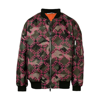 Valentino SS22 Camo Letter Print Zip-Up Jacket Multicolor Mens VCIE06VFIUN0