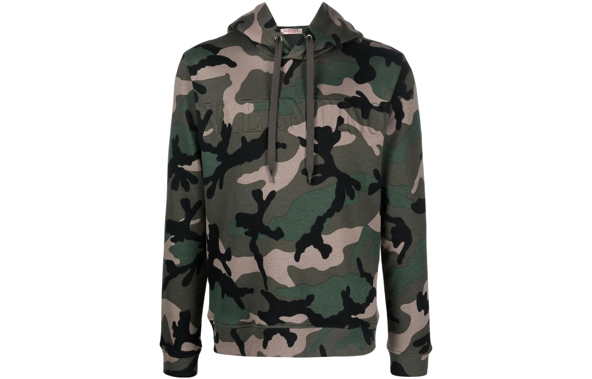 Valentino SS22 Camo Print Hoodie Olive Green Mens Pullover XV2MF21D83WF00