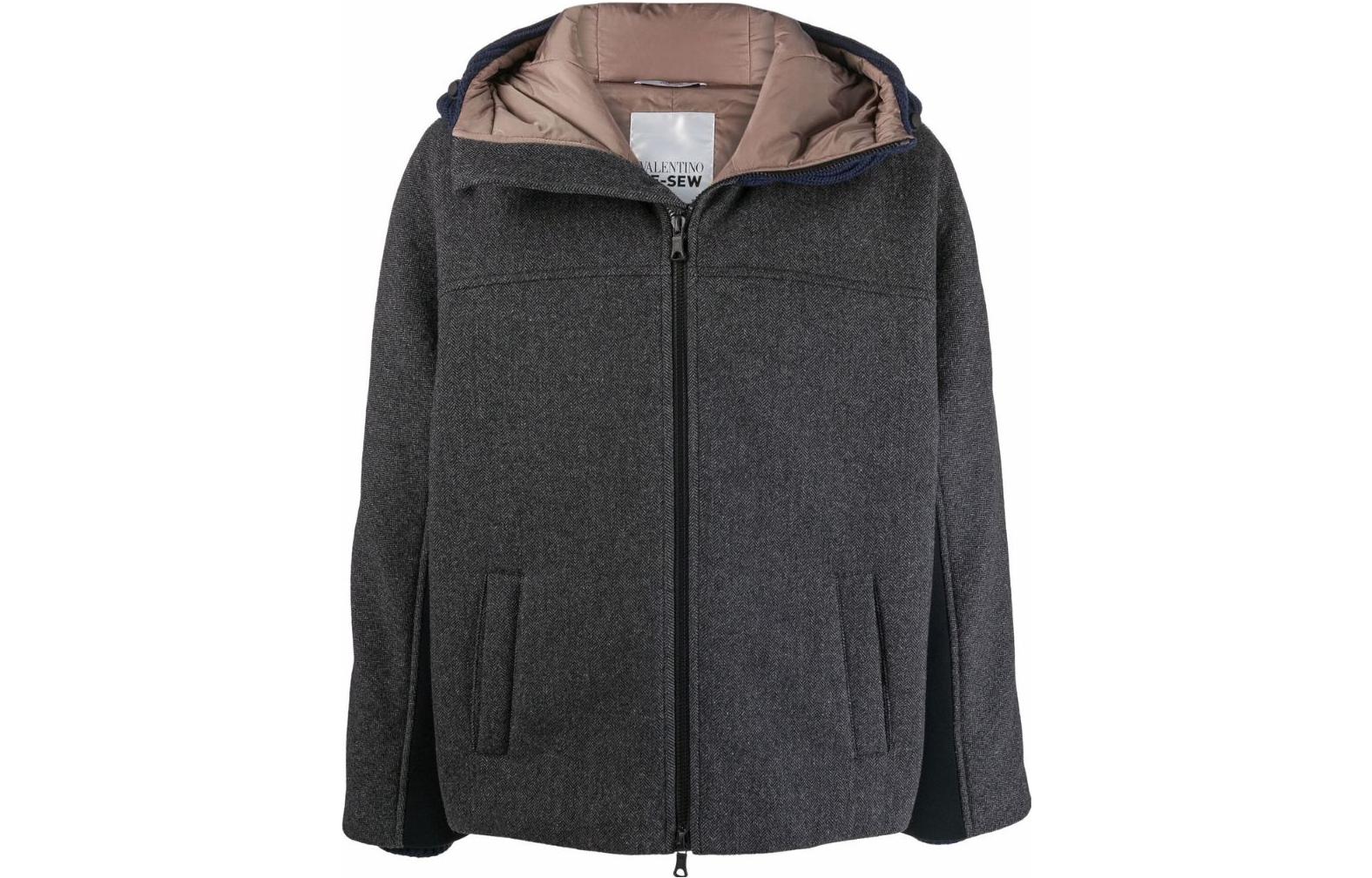 Valentino SS22 Color-Block Hooded Long-Sleeve Jacket Grey VCIK207LVB95