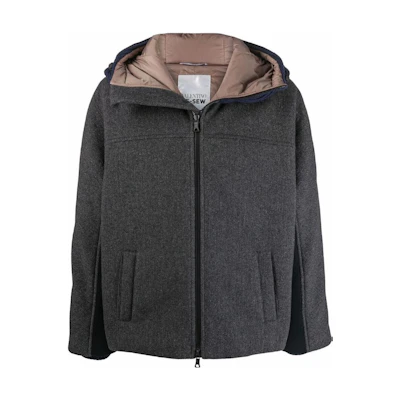 Valentino SS22 Color-Block Hooded Long-Sleeve Jacket Grey VCIK207LVB95