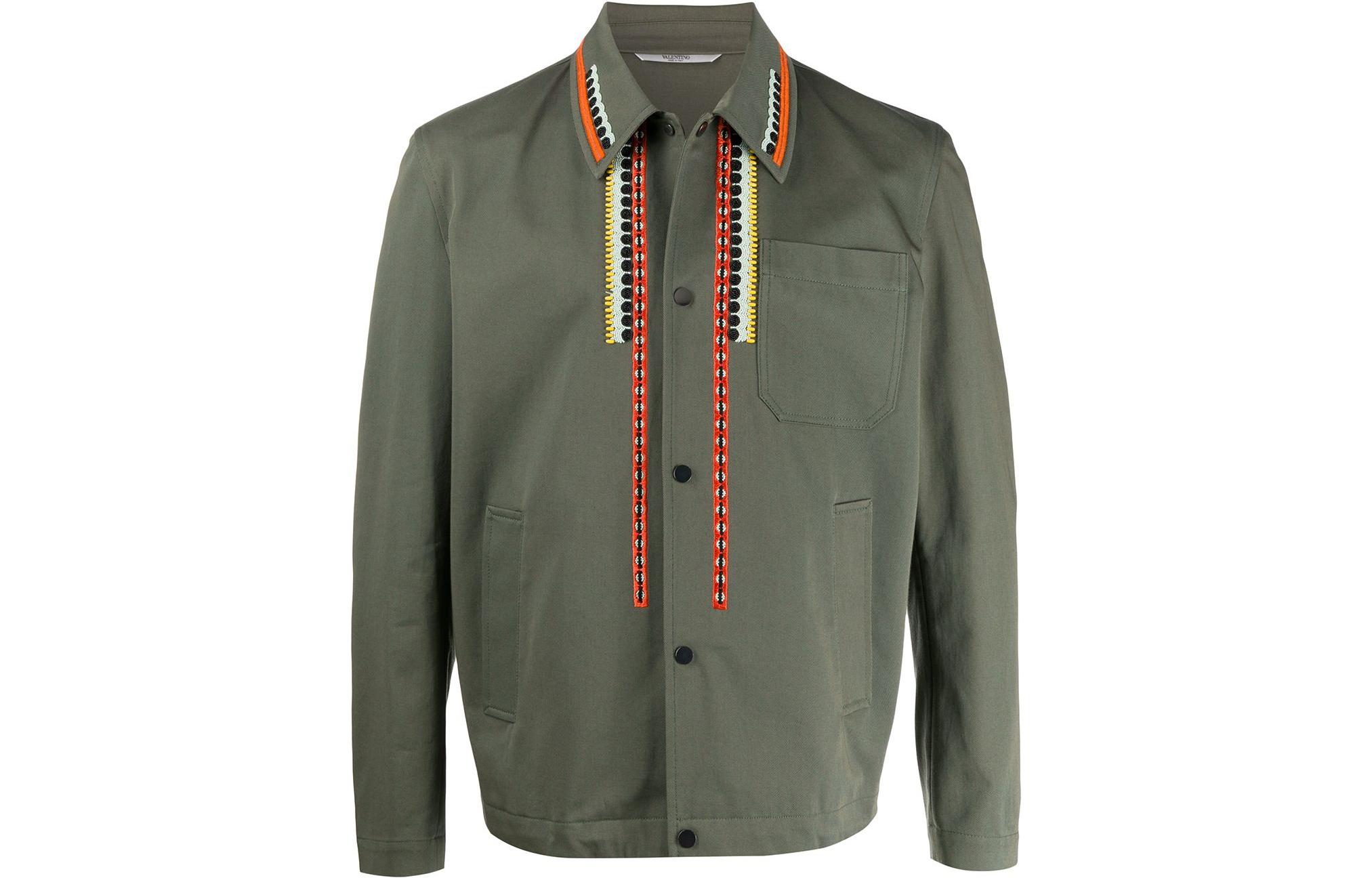 Valentino SS22 Colorblock Embroidered Shirt Jacket Green VCIG906C0L90