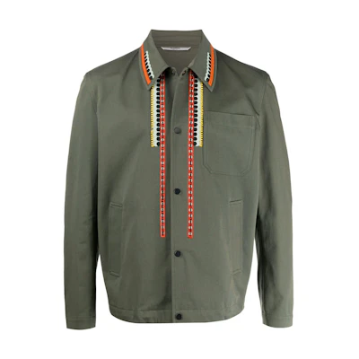 Valentino SS22 Colorblock Embroidered Shirt Jacket Green VCIG906C0L90