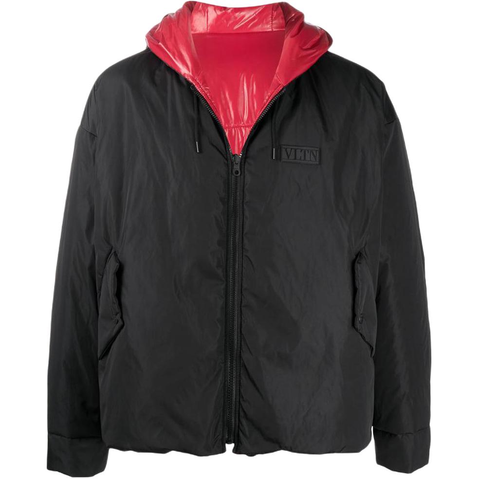 Valentino SS22 Colorblock Logo Hooded Jacket Black Menswear VCII7070U0NR