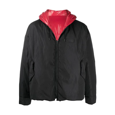 Valentino SS22 Colorblock Logo Hooded Jacket Black Menswear VCII7070U0NR