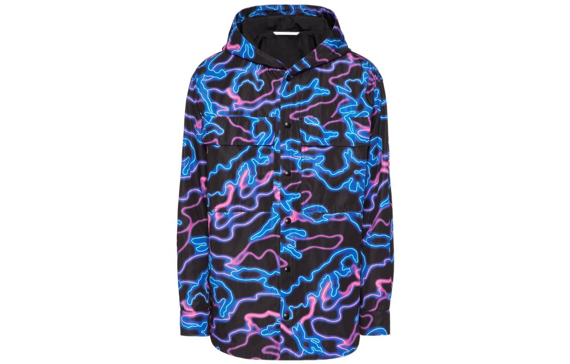 Valentino SS22 Colorblock Zip-Up Hooded Jacket Blue/Black XV3CJE2680SN36