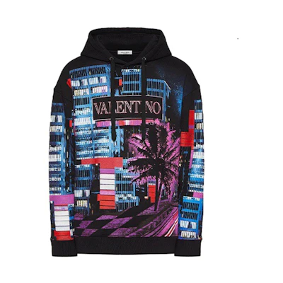 Valentino SS22 Electric City Graphic Hoodie Black. XV3MF18I85DZ47