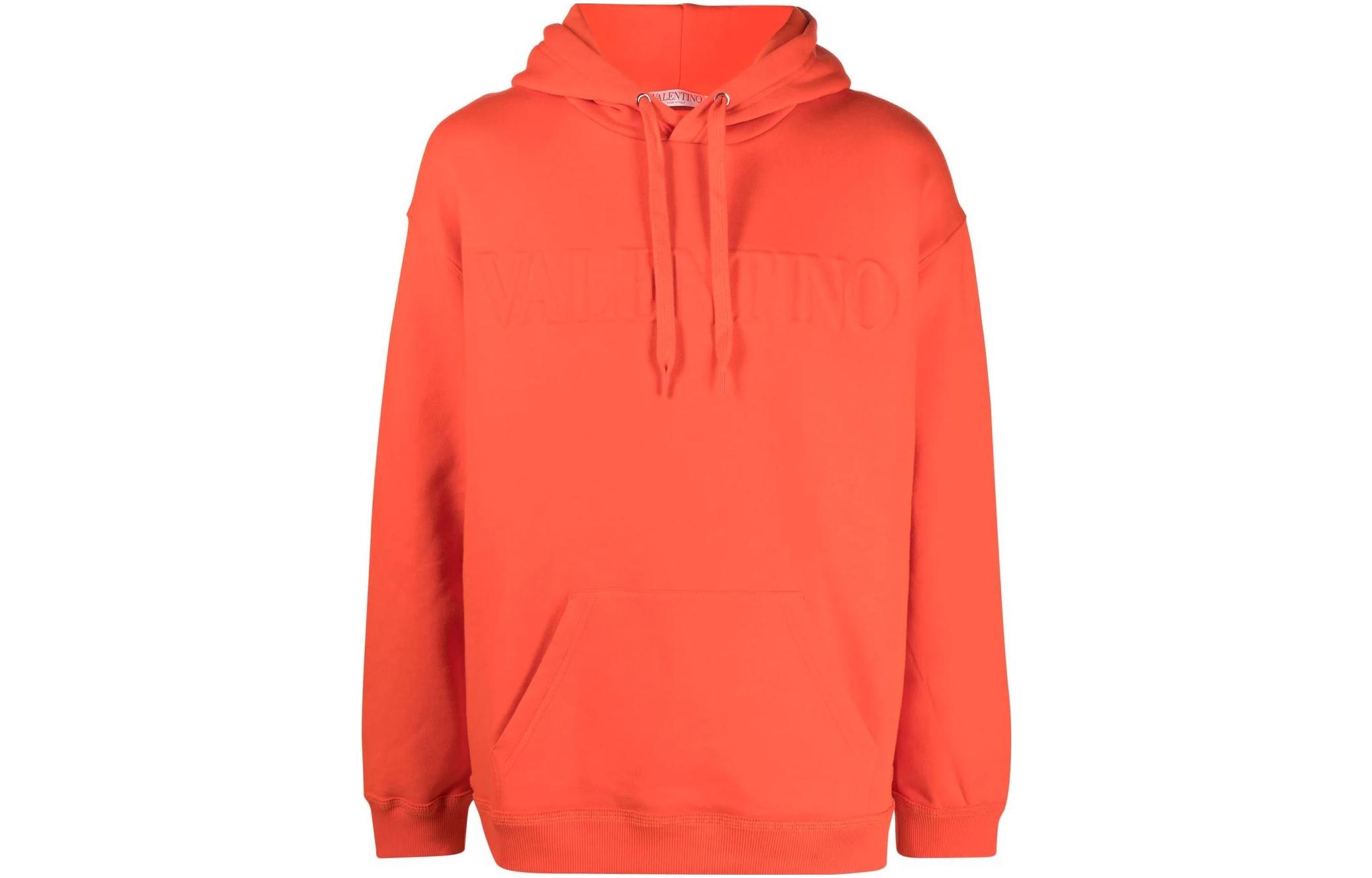Valentino SS22 Embossed Logo Monochrome Pullover Hoodie for Men - Orange VMF18Y84ECD1