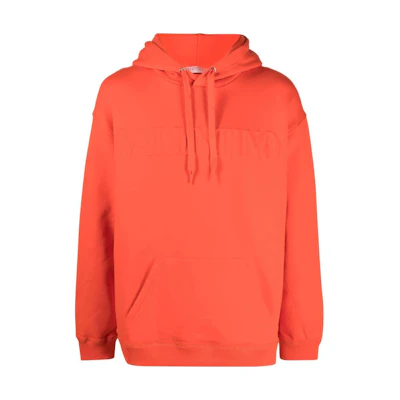 Valentino SS22 Embossed Logo Monochrome Pullover Hoodie for Men - Orange VMF18Y84ECD1