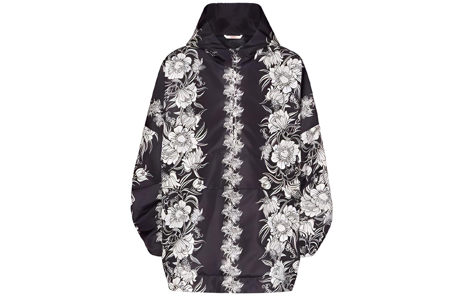 Valentino SS22 Floral Print Loose Fit Hoodie Jacket Black XV0CJH658FUPNA