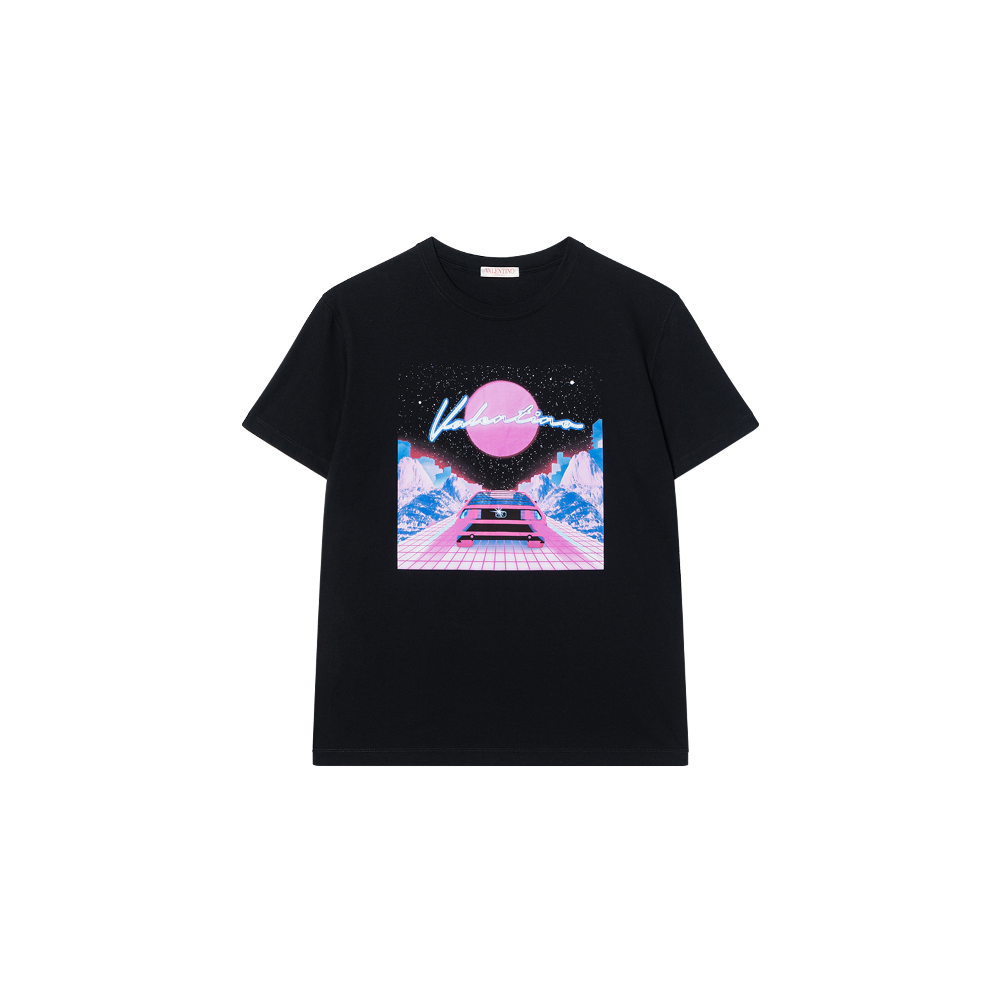 Valentino SS22 Graphic Print Crewneck Short Sleeve T-Shirt Black Mens XV3MG11H85H384