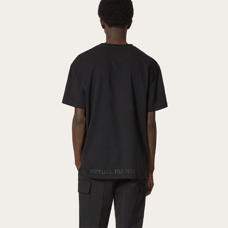 Shop Valentino SS22 Kaos Print Grafis Lengan Pendek Hitam Pria XV3MG11H85H384