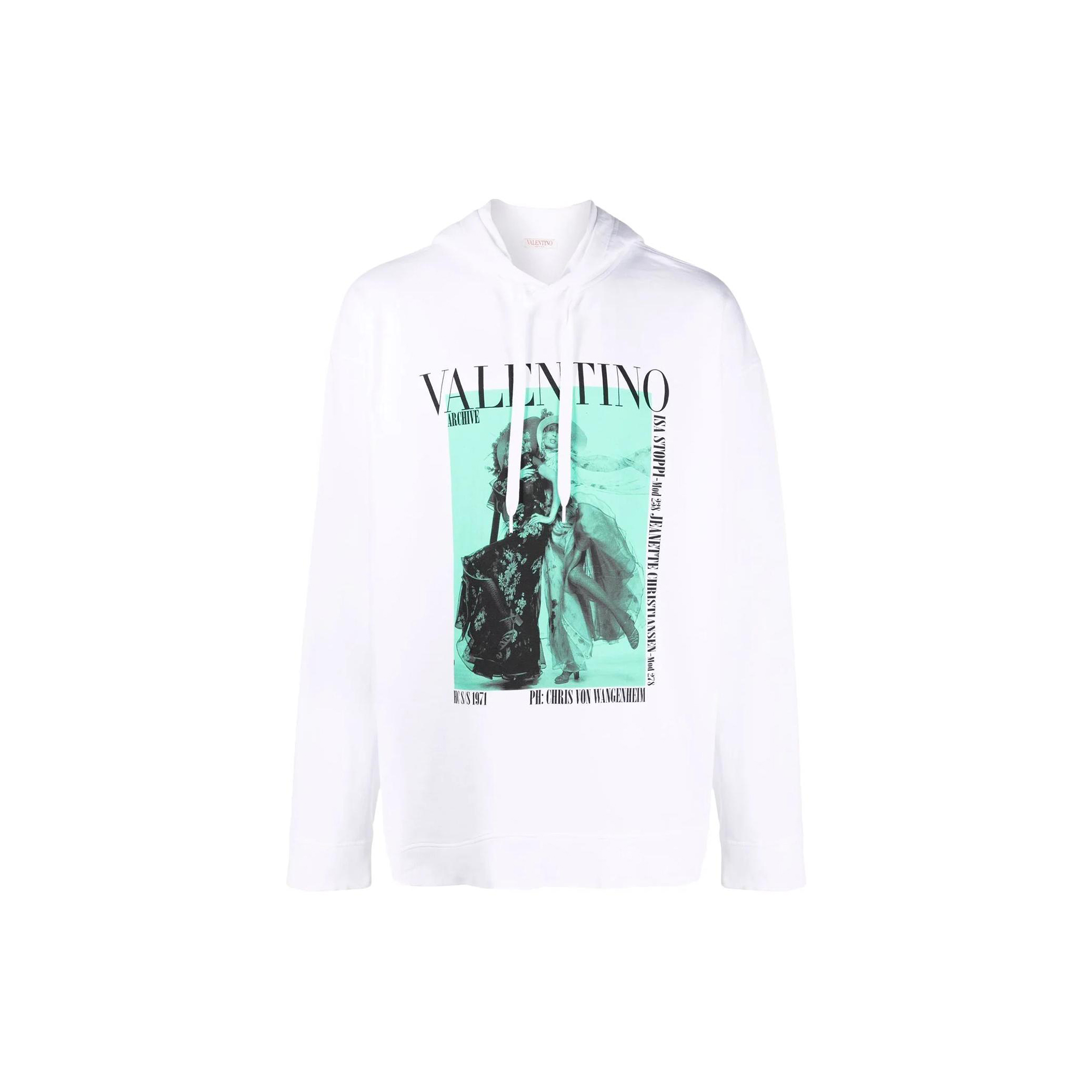 Valentino SS22 Graphic Print Loose Fit Hoodie White  Fashion. XV0MF18I8H3I81