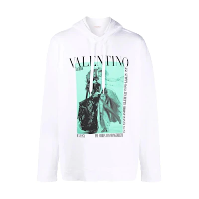 Valentino SS22 Graphic Print Loose Fit Hoodie White Fashion. XV0MF18I8H3I81
