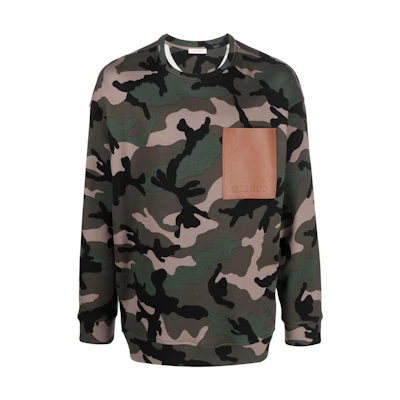 Valentino SS22 Green Camo Print Pocket Long Sleeve Sweatshirt Mens VMF18W83RF00