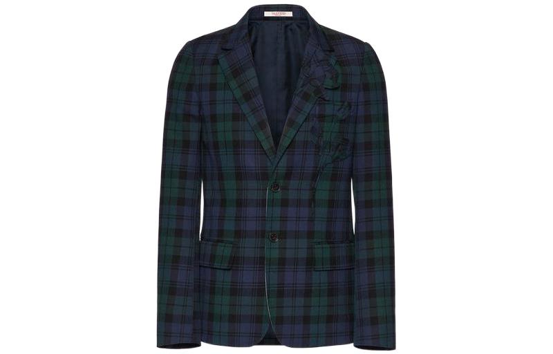 Valentino SS22 Green Floral Embroidered Checkered Blazer 1V3CEE108JSQB5