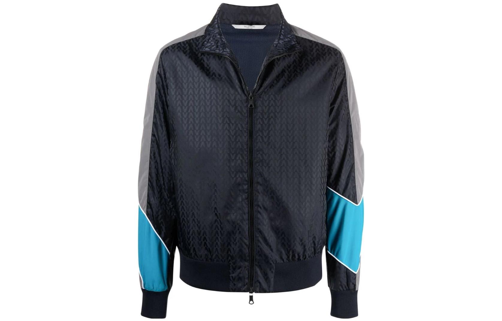 Valentino SS22 Interwoven Monogram Colorblock Track Jacket Navy Blue VCIA337GQ