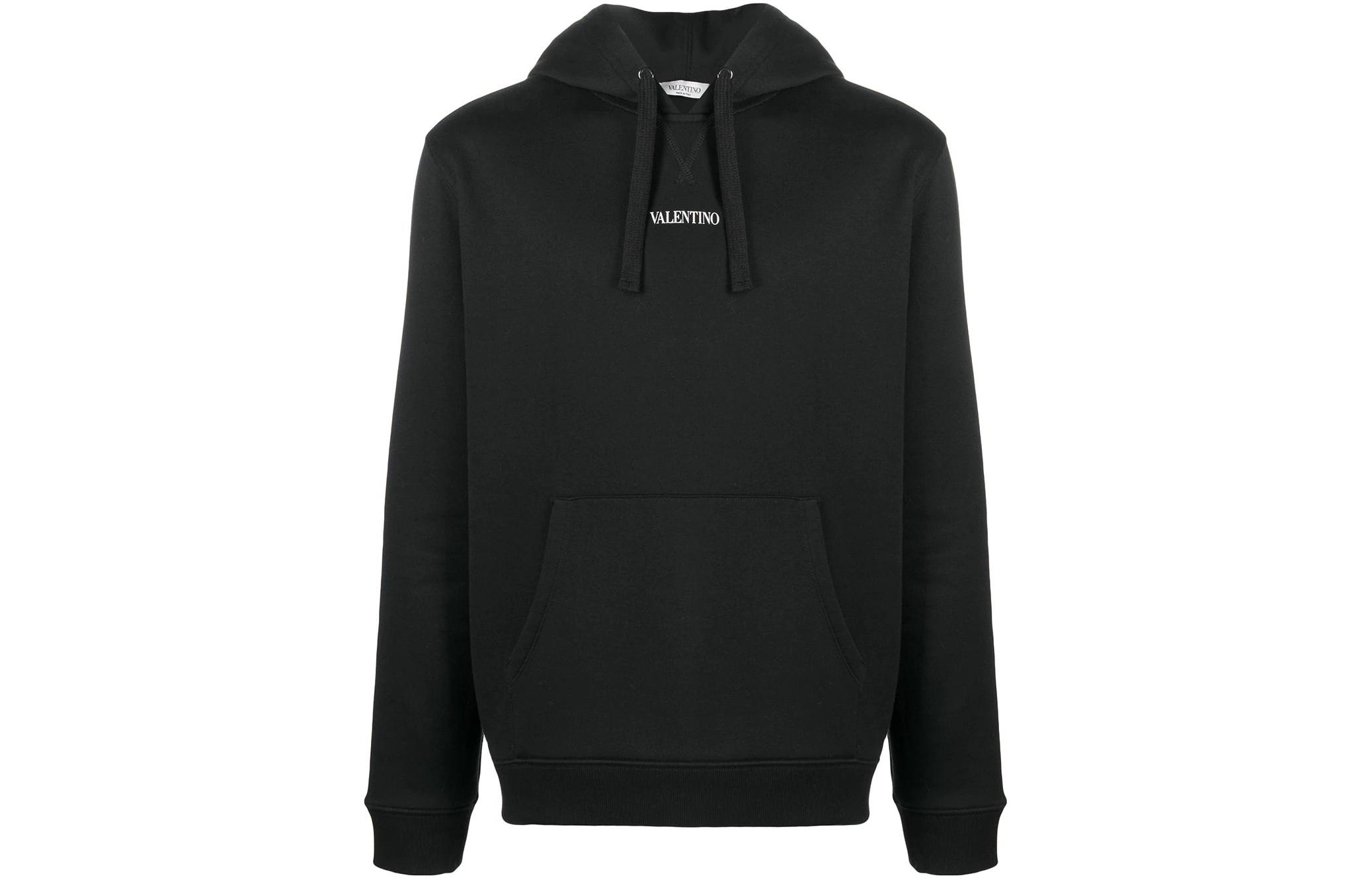 Valentino SS22 Kangaroo Pocket Logo Print Black Hoodie VMF14F73C0NI