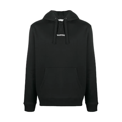 Valentino SS22 Kangaroo Pocket Logo Print Black Hoodie VMF14F73C0NI