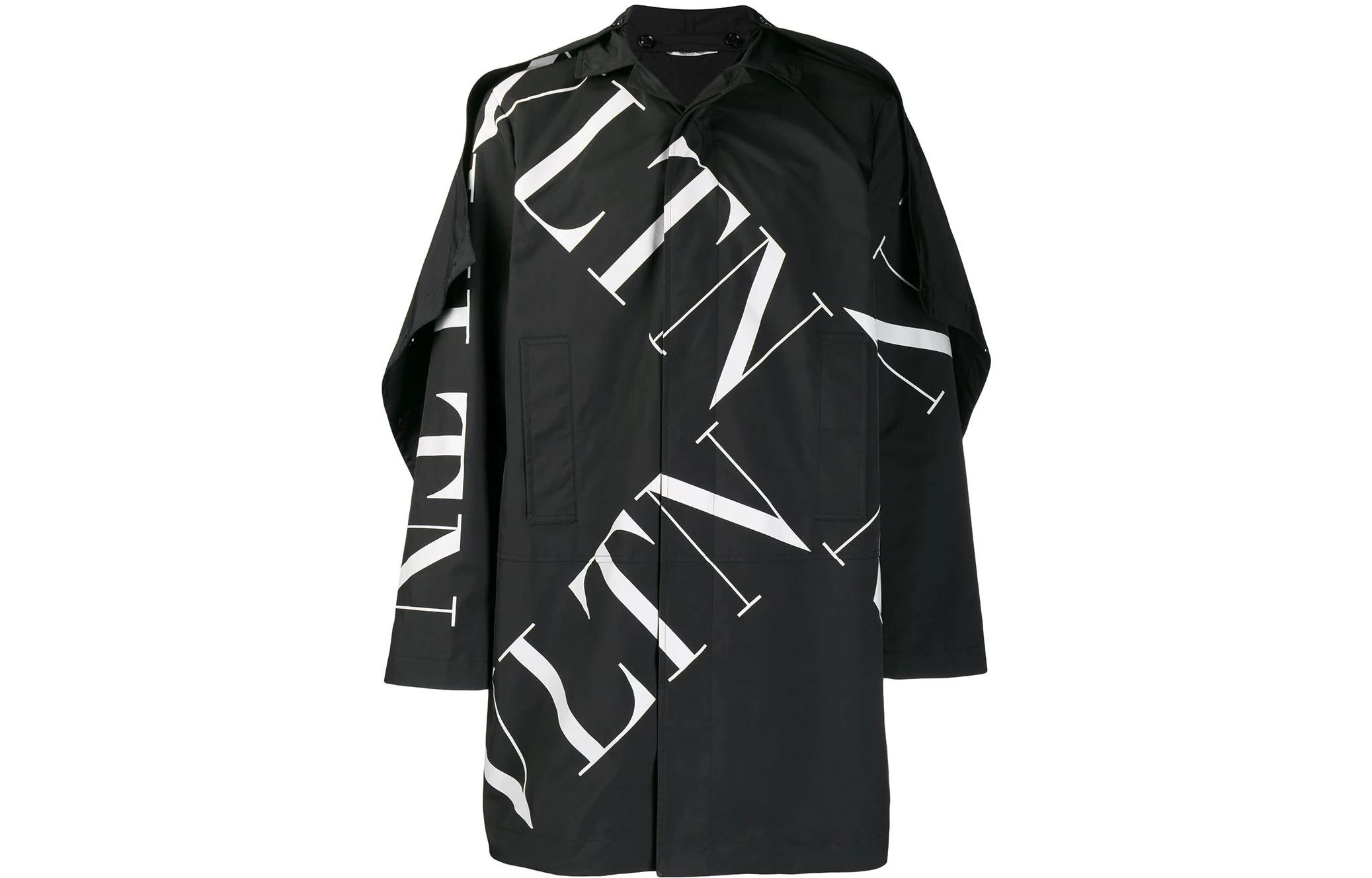 Valentino SS22 Large Logo Print Long-Sleeve Shirt Jacket Black VCA2555D00NI