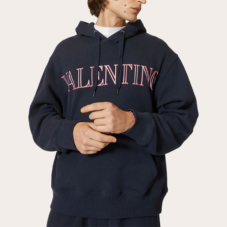 Details for Valentino 男士SS22海軍藍標誌印花棉質連帽衫 XV3MF21K85LD98
